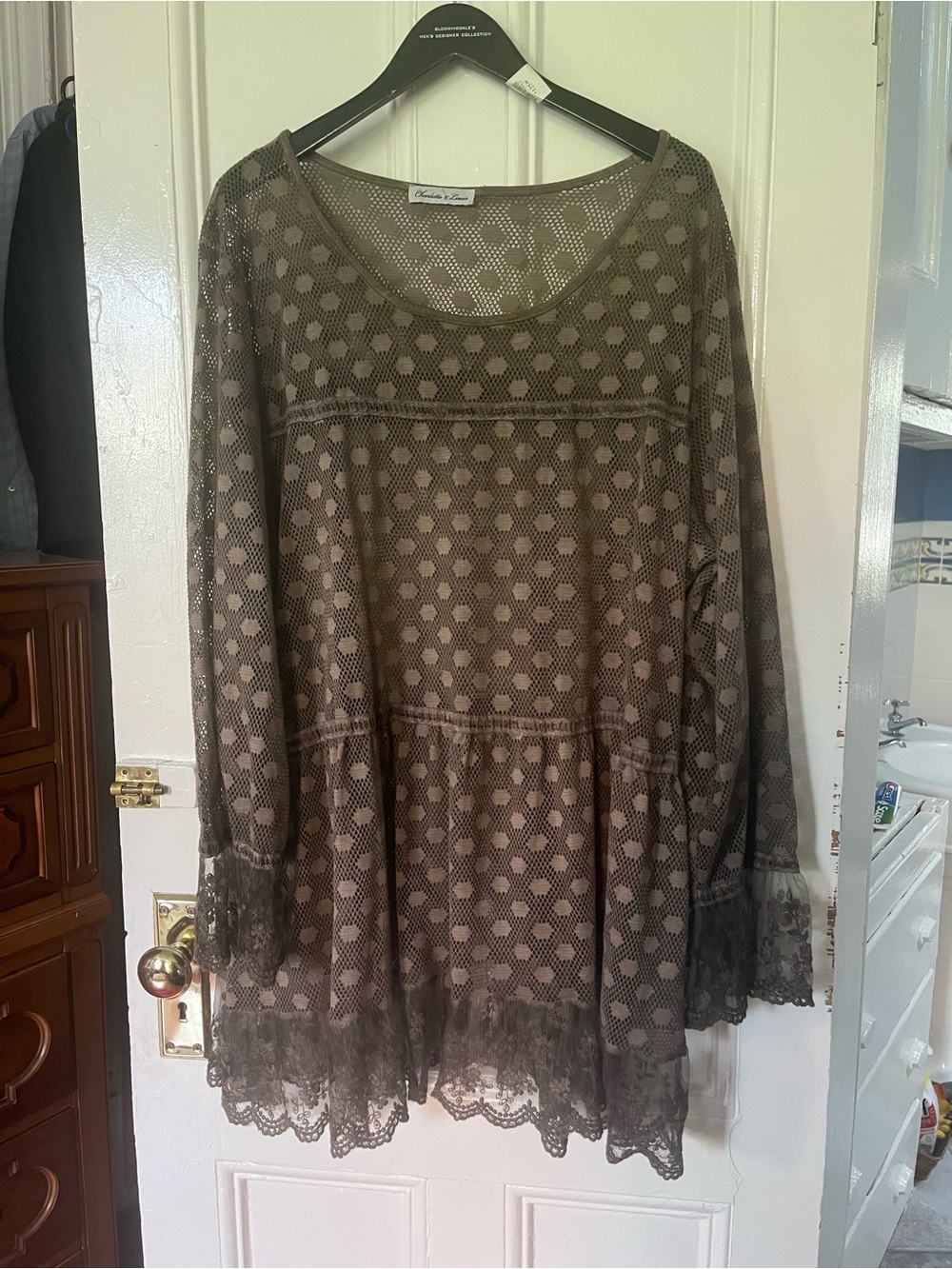 Lace Overlay Long-Sleeve Tunic Dress - Taupe